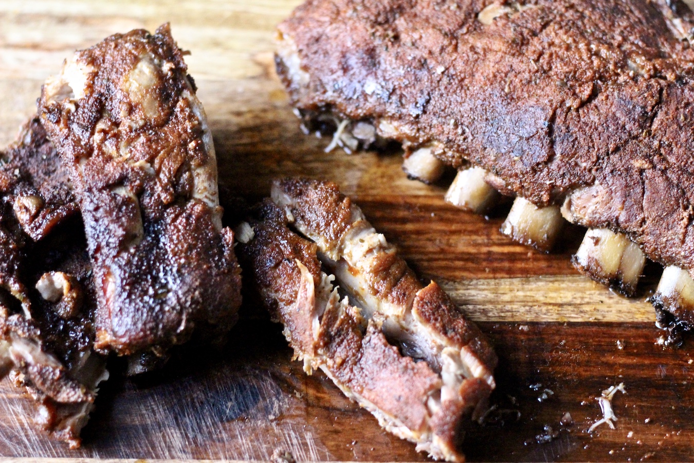 Ribs on a wooden cutting board