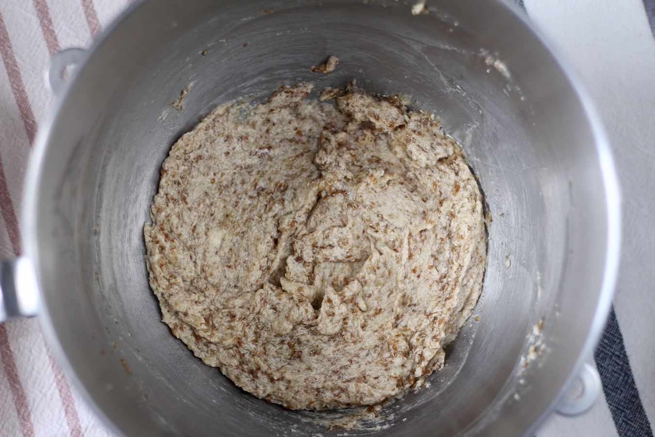 Egg free batter in the silver mixing bowl.