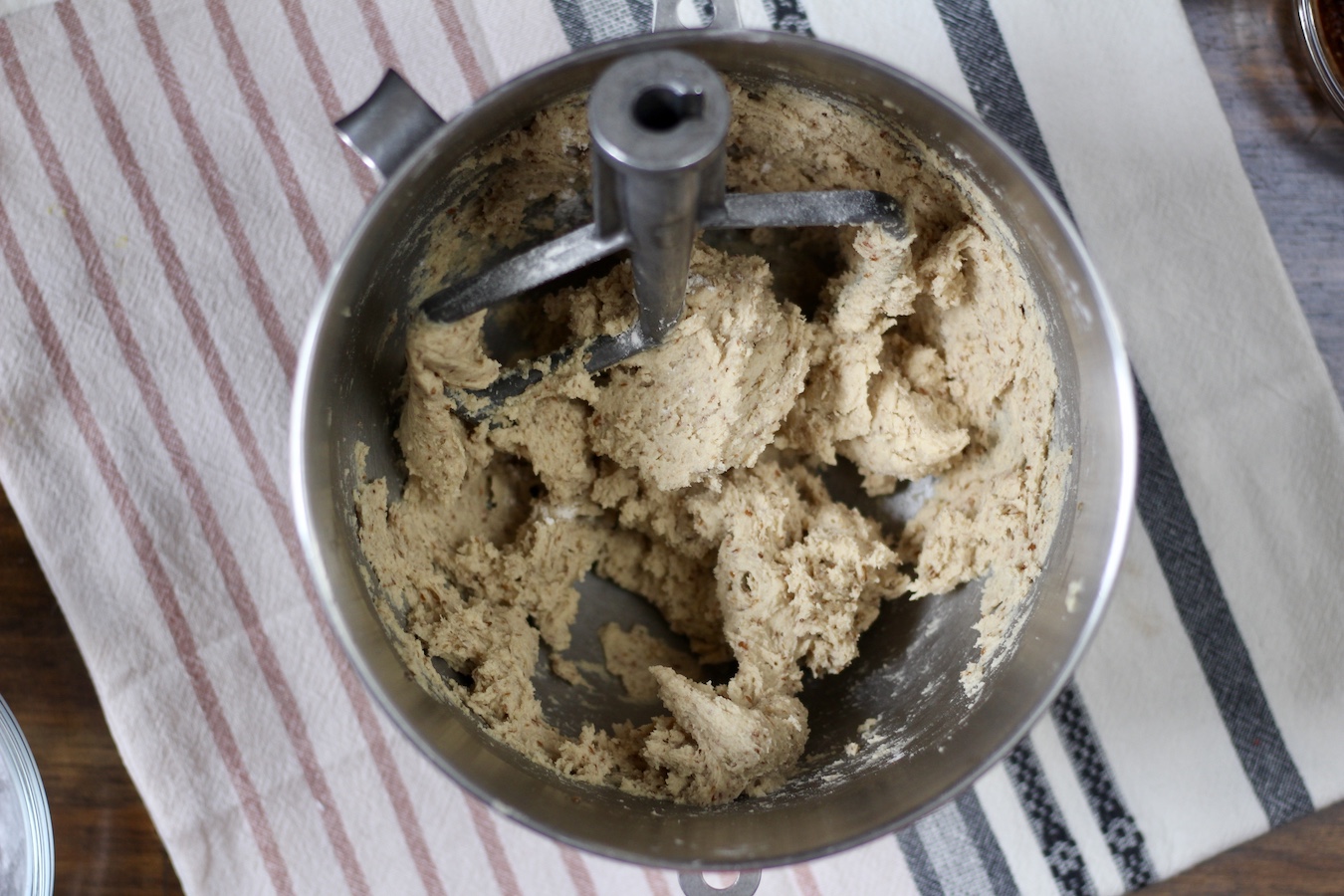 Cinnamon crumble bars batter with the paddle attachment in the