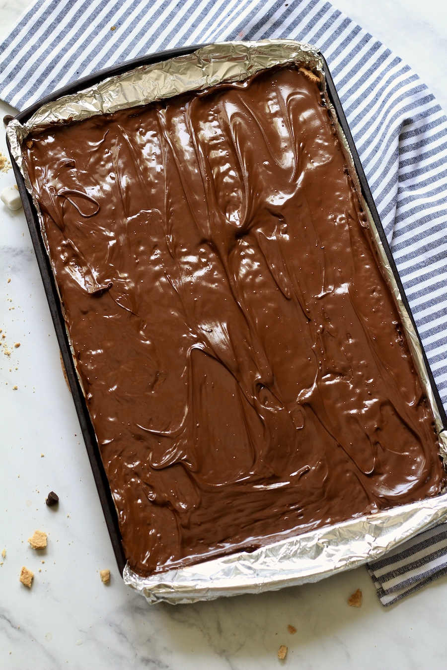 Chocolate on top of toffee after baking.