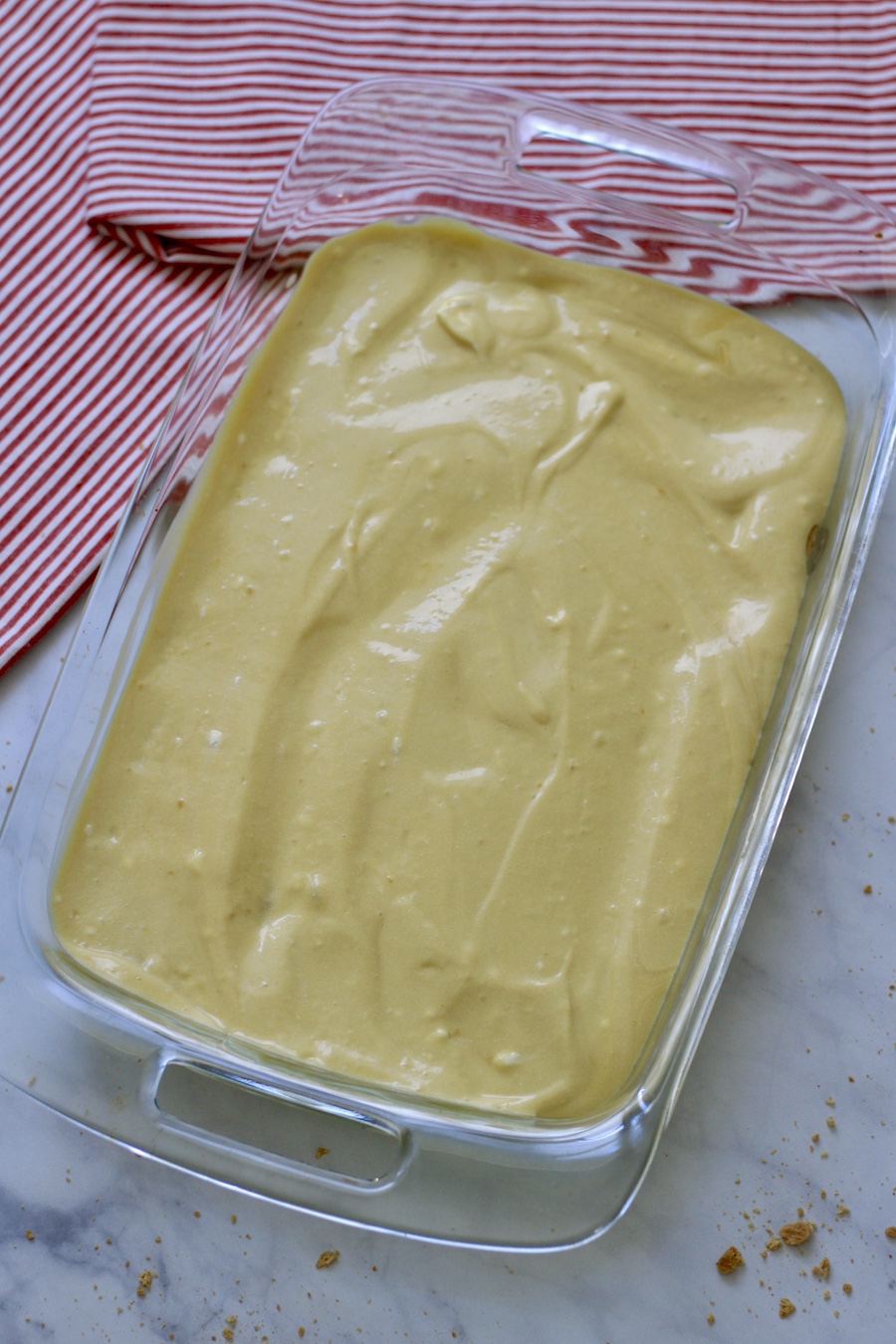 The second layer of pudding mixture on top.