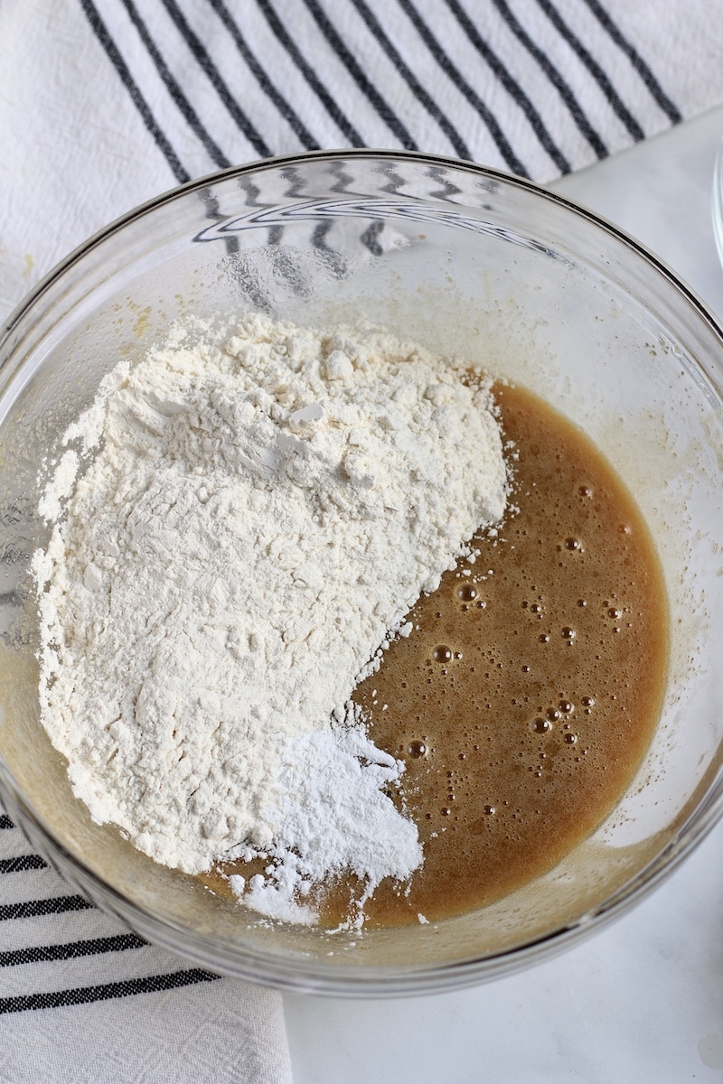 Dry ingredients added to the sugar mixture.