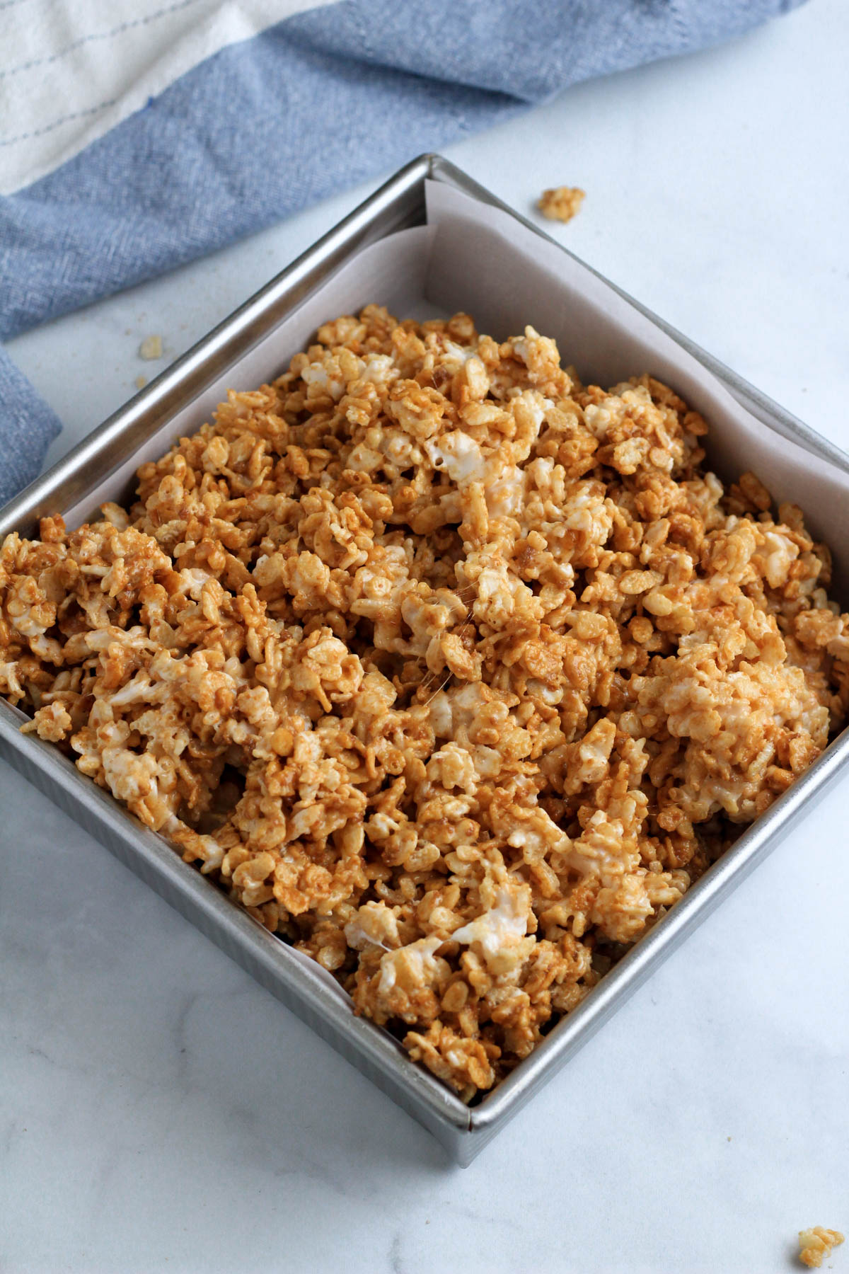 Cookie butter rice krispies before being pressed into the pan.