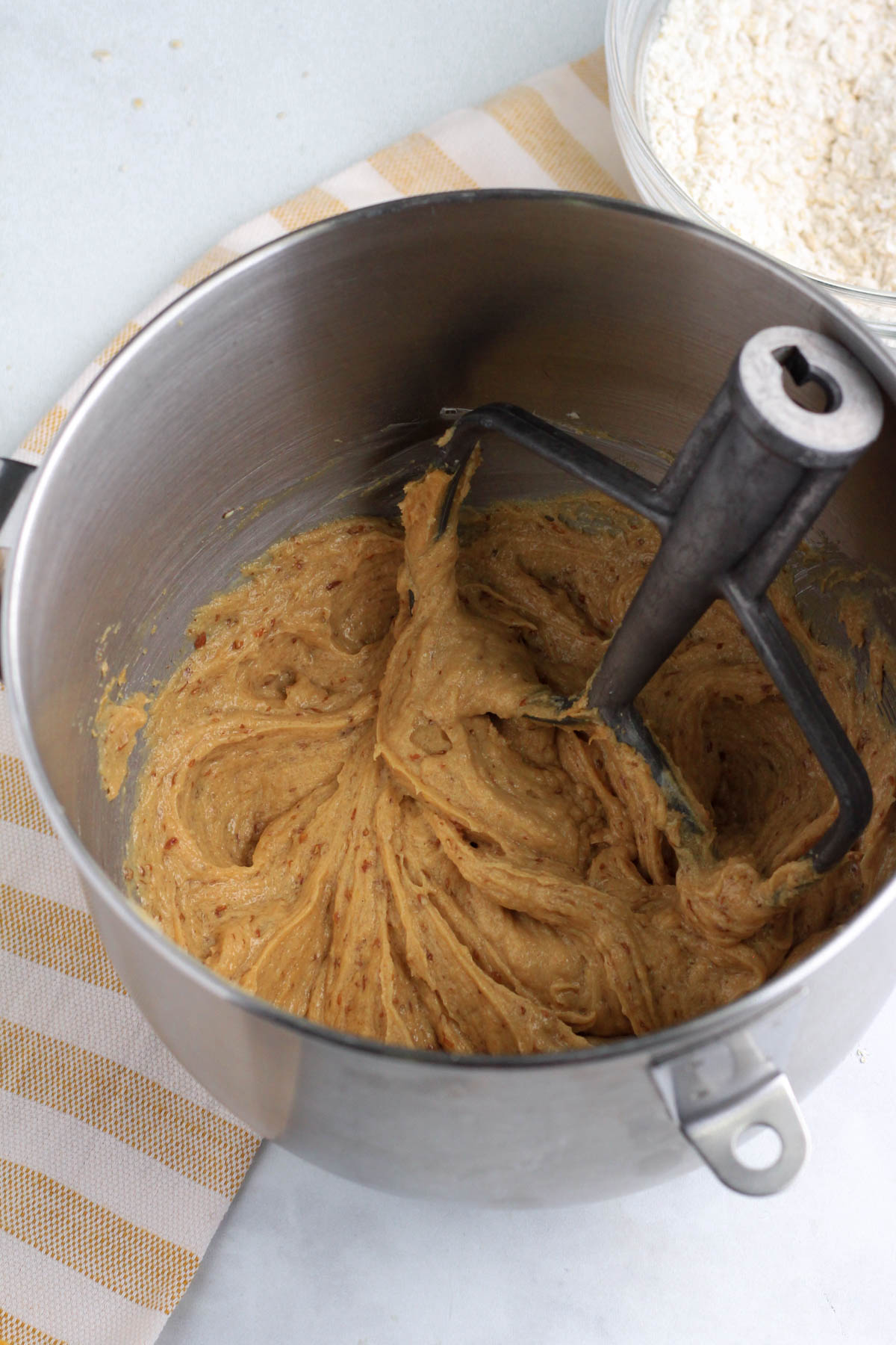 Vegan peanut butter cookie dough after mixing in the vanilla and flax egg.