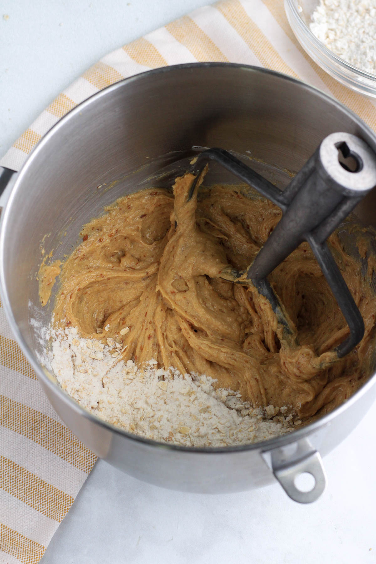 Peanut butter cookie dough before adding all of the flour and oatmeal.