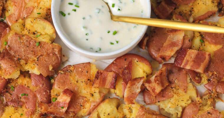 Breakfast Smashed Potatoes with Chive Sour Cream