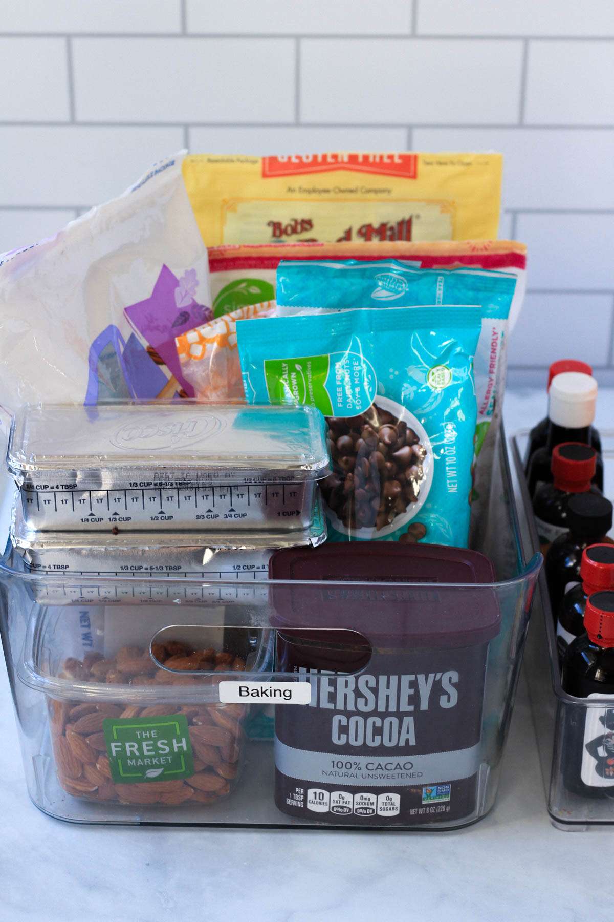 A close up of one baking ingredients box on a white counter.