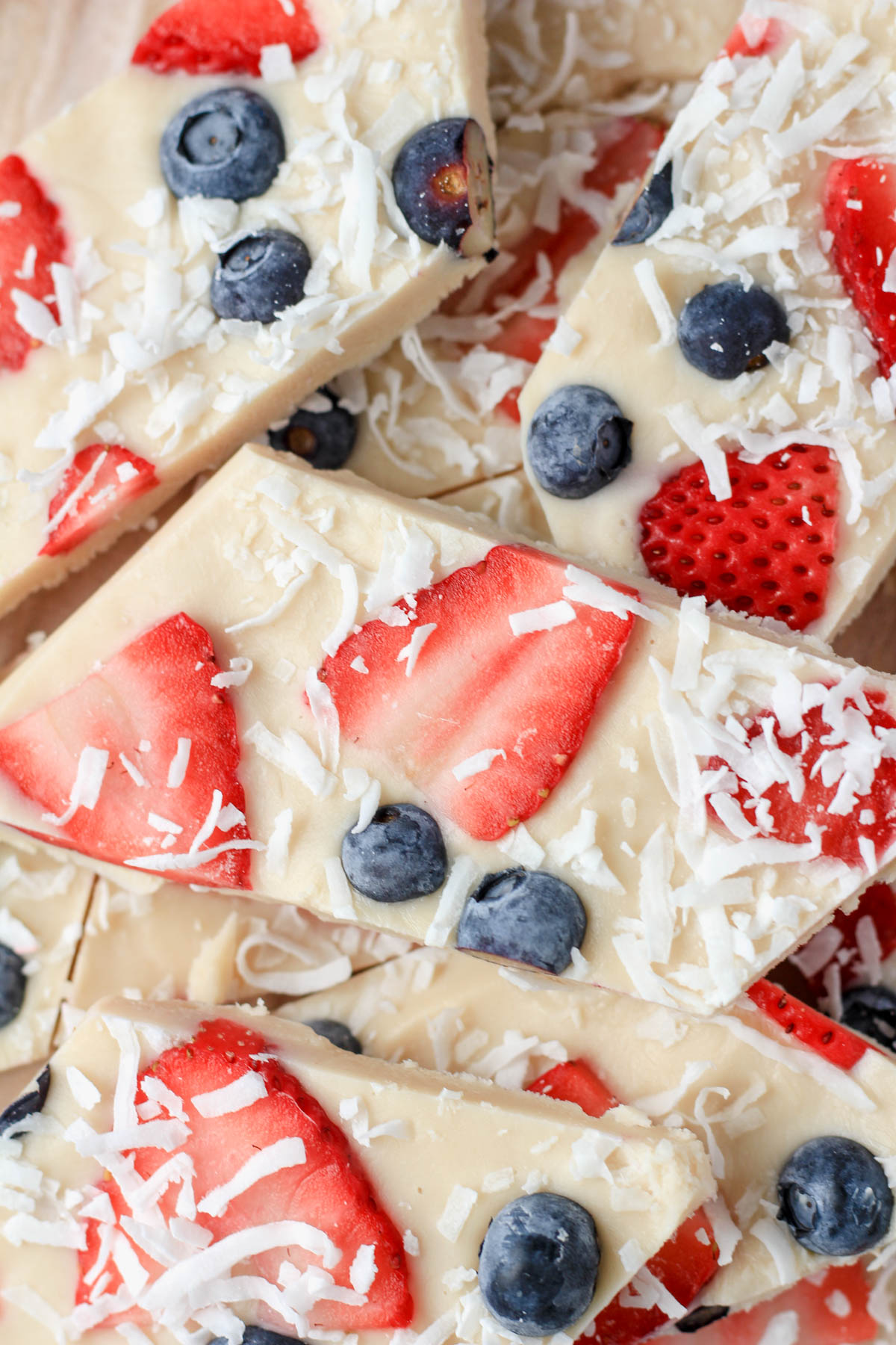 A pile of vegan frozen yogurt bark.