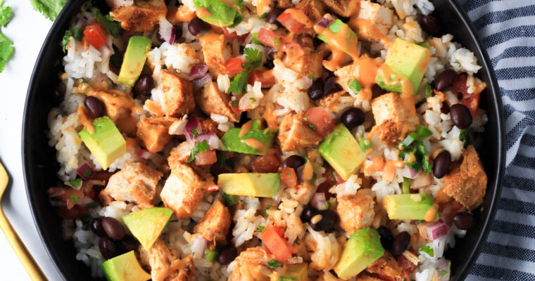 Southwest Chicken Burrito Bowls with Chipotle Dressing