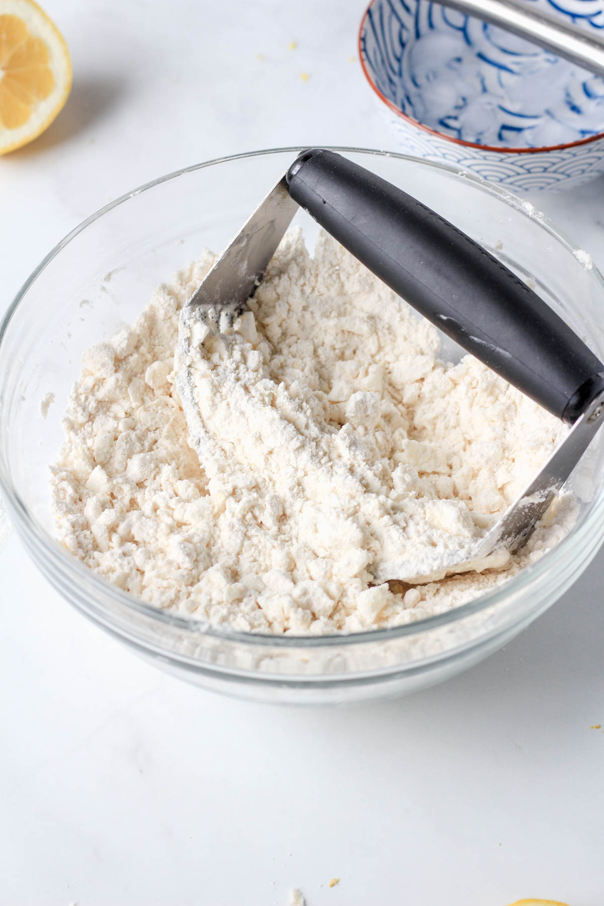 Flour and crisco cut together with a pastry blender.