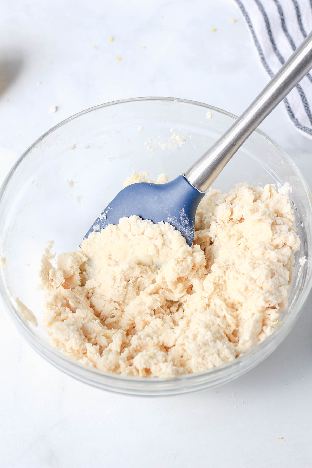 Lemon pie dough after adding water.