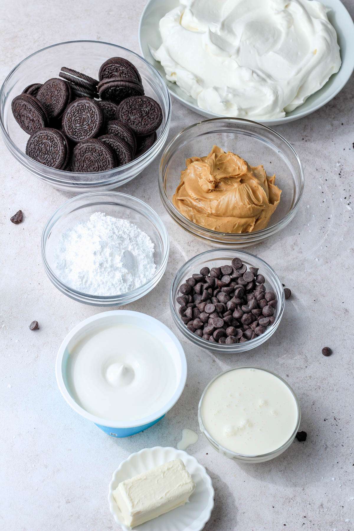 Ingredients for a no bake peanut butter pie.