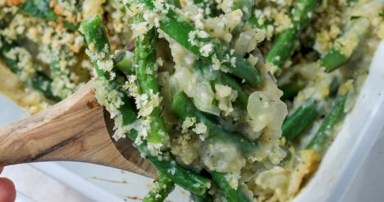 Vegan Green Bean Casserole with Garlic Cream Sauce