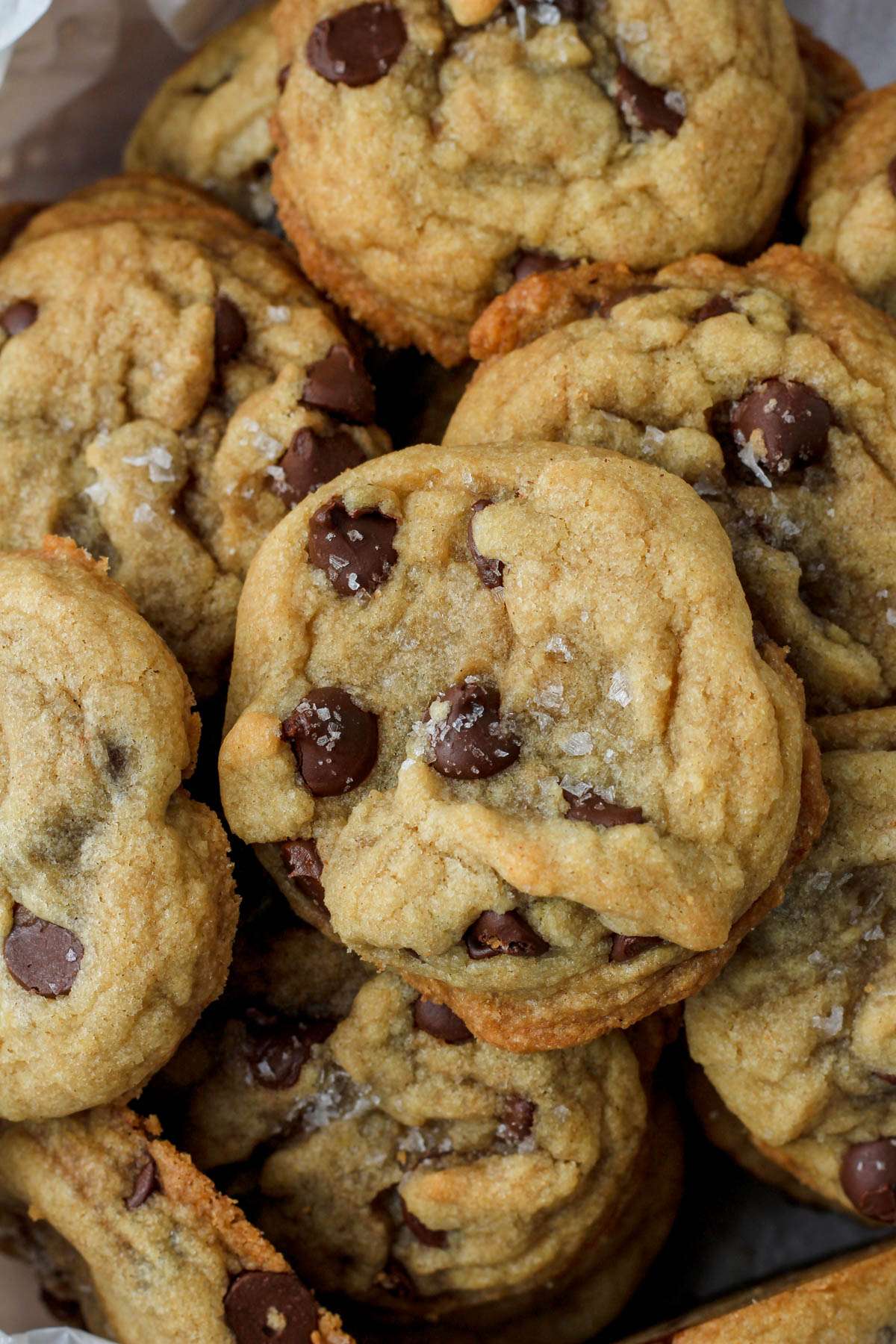 A pile of dairy-free chocolate chip coconut oil cookies.