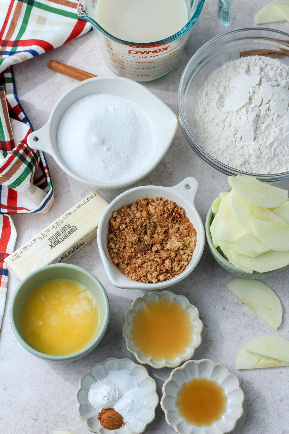 Ingredients for vegan cinnamon apple upside down cake.