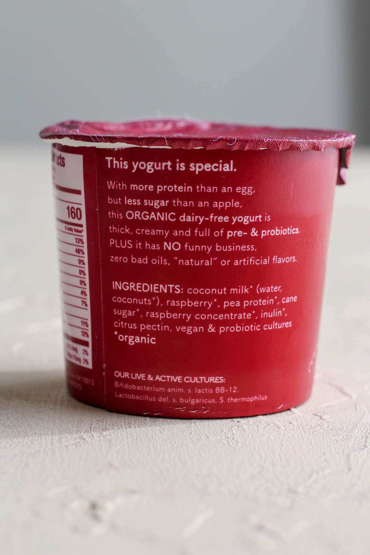 Ingredients in the raspberry flavored cocojune greek-style yogurt.