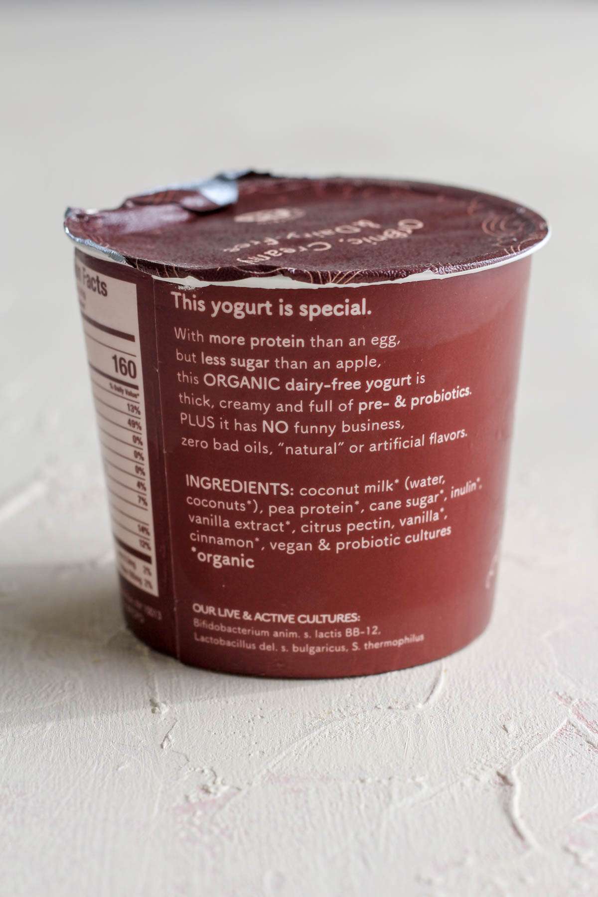 Ingredients in the cinnamon vanilla greek-style yogurt.