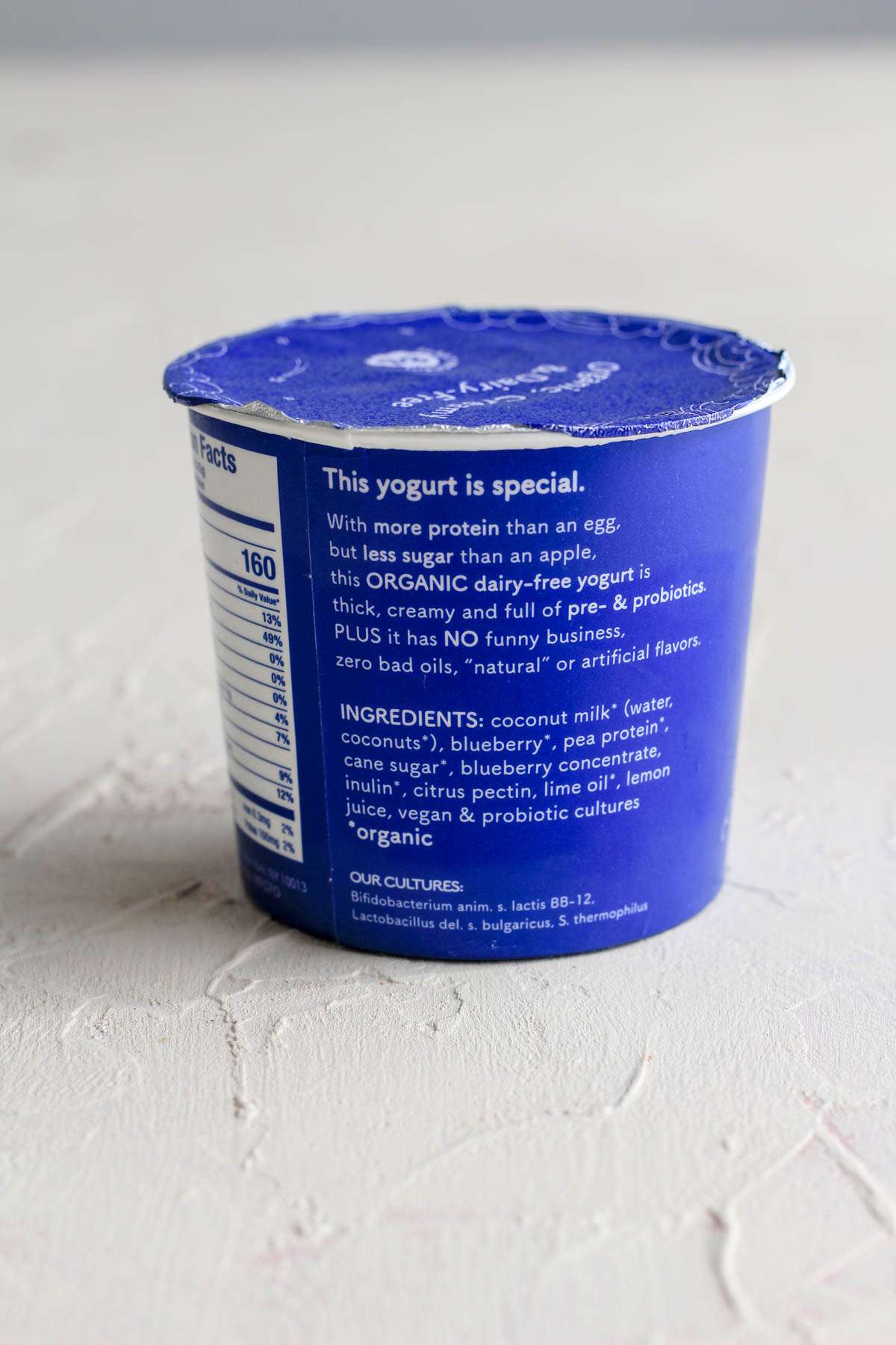 Ingredients in the blueberry lemonade greek-style yogurt.