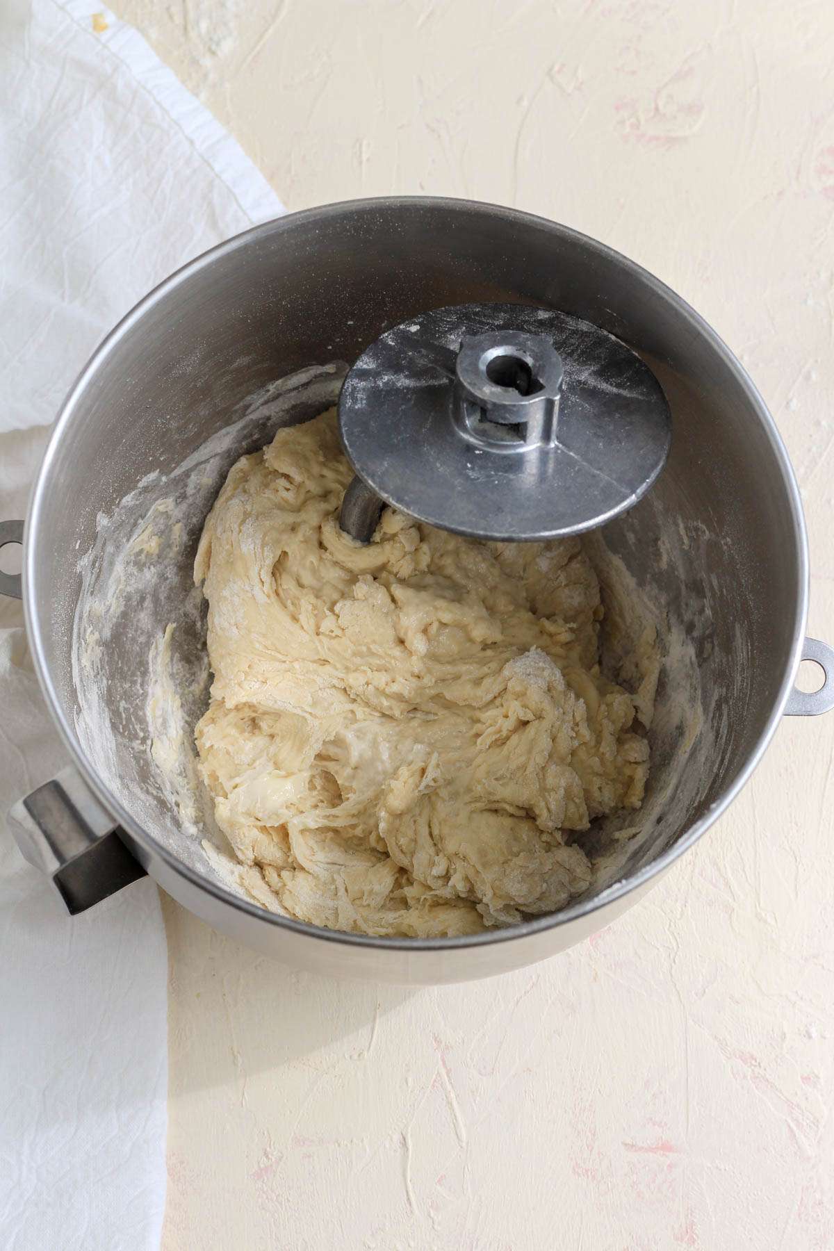 A clump of vegan bread dough before kneading 8 minutes.